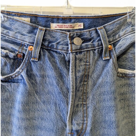 Levi's Ribcage Split Flare Jeans Embroidered Pocket High Waisted Button Fly - 25 - Picture 8 of 10